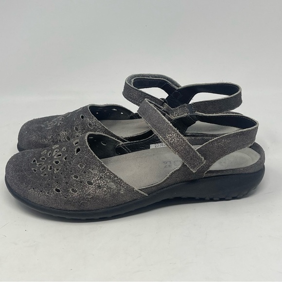 Naot Arataki Shoes Womens 6 Gray Shimmer Nubuck Leather Strap Cut Out Comfort - Picture 2 of 13